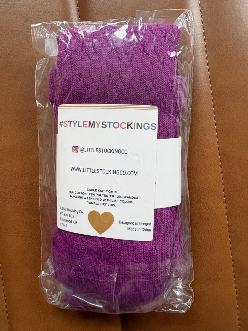 Little Stocking Co. NWT Girls Cable Knit Tights Purple 1-2Y